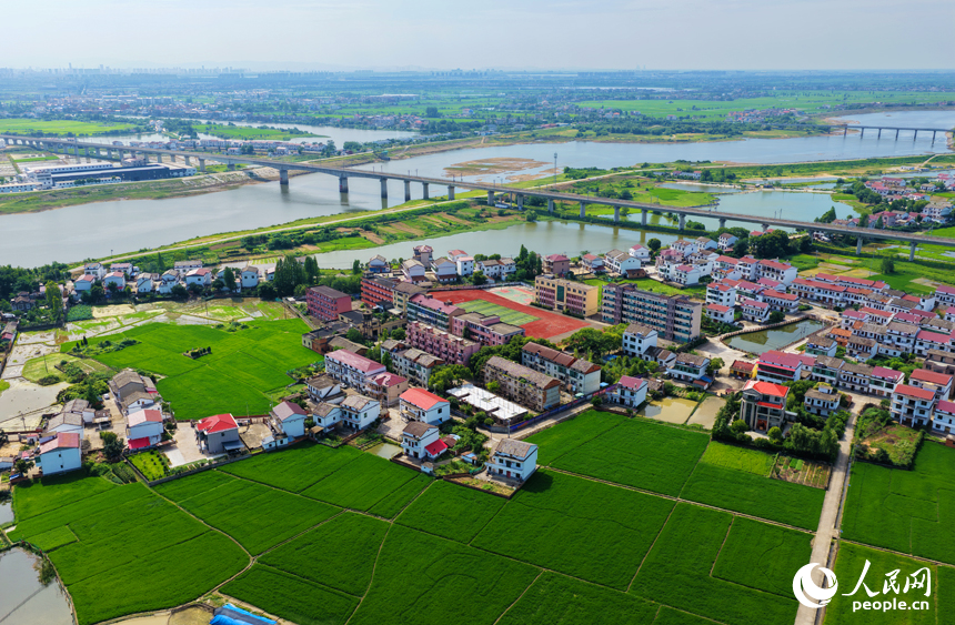 南昌县泾口乡，广袤的田野与村落、公路、河流共同构成一幅美丽的乡村画卷。人民网记者 毛思远摄